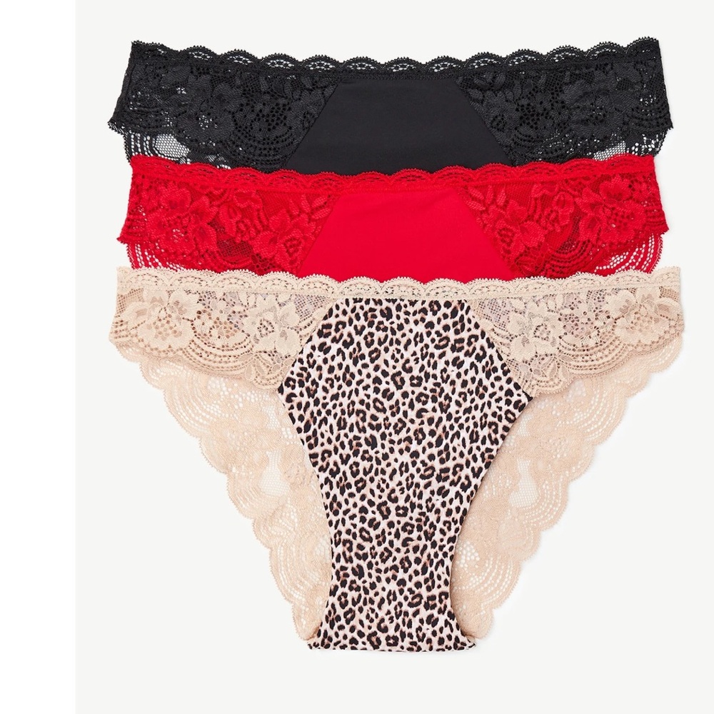 Joyspun Women's Microfiber and Lace Cheeky Panties, 3-Pack Size XXL